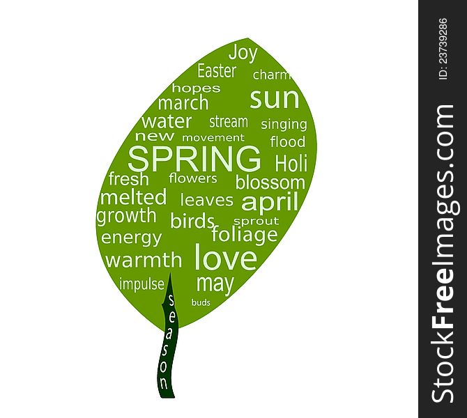 Abstraction - spring word cloud in shape of leaf. Abstraction - spring word cloud in shape of leaf