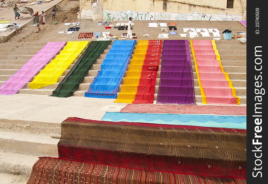 Cloth Drying On The Ghats At The Ganges River