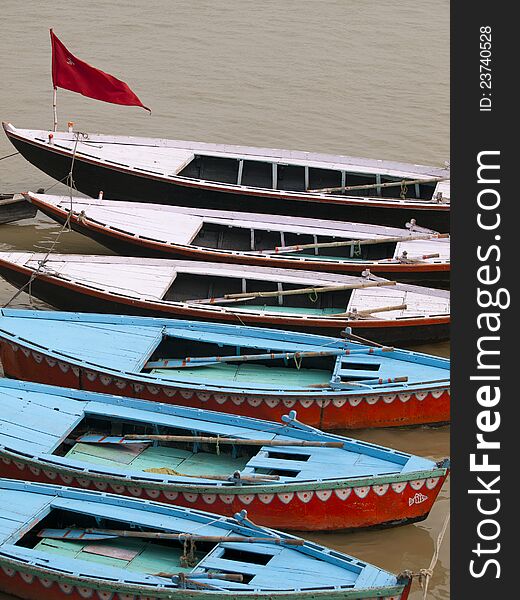 Boats In The Ganges In Varanasi, India