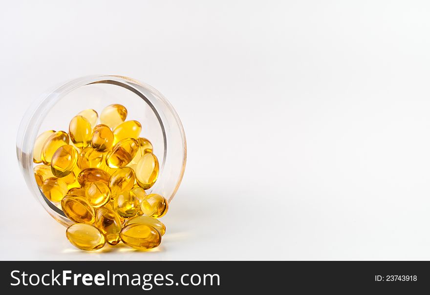Omega 3 capsules on a white background