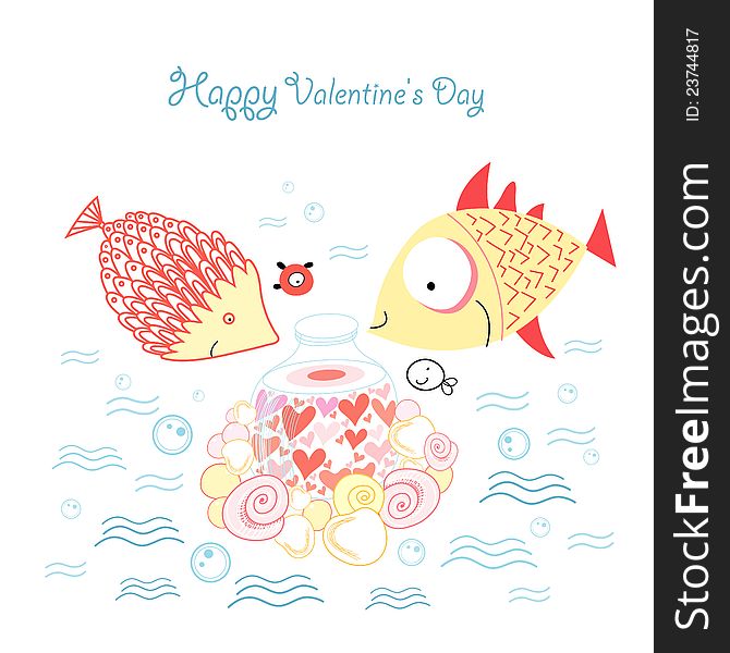 Fun loving fish on a white decorative background. Fun loving fish on a white decorative background