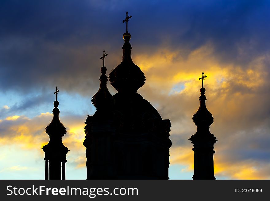 Silhouette Of St. Andrew Cathedral In Kiev