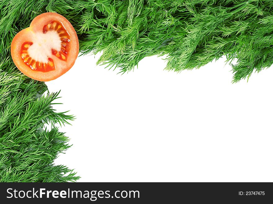 Tomato and dill frame on white
