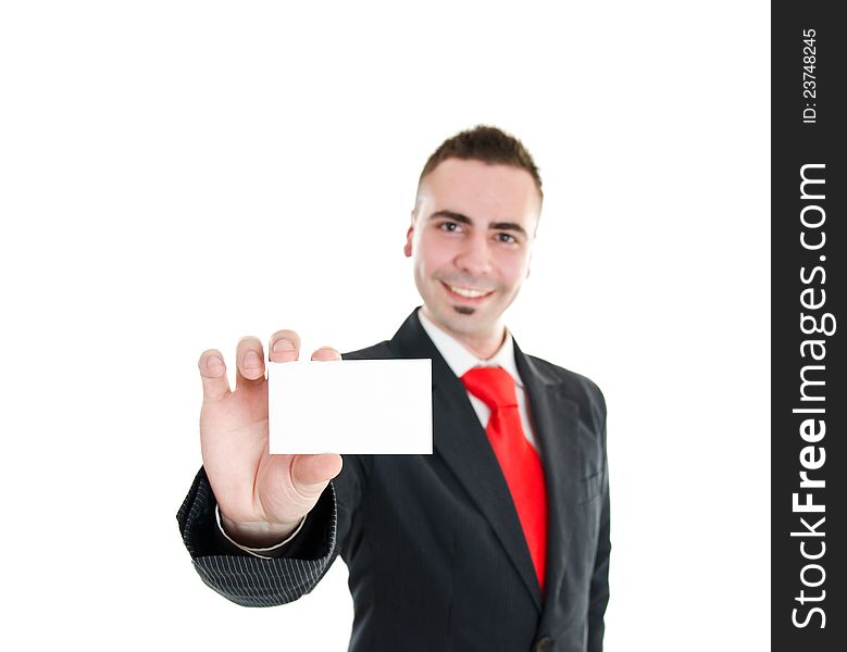 Young businessman showing businesscard with room for your text. Young businessman showing businesscard with room for your text