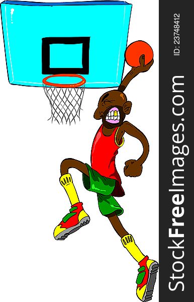 Funny drawing of a full color cartoon style basketball player. Perfect for t-shirts, webs or full size banners. High resolution pic. Also available as Adobe Illustrator (AI) format. Funny drawing of a full color cartoon style basketball player. Perfect for t-shirts, webs or full size banners. High resolution pic. Also available as Adobe Illustrator (AI) format.