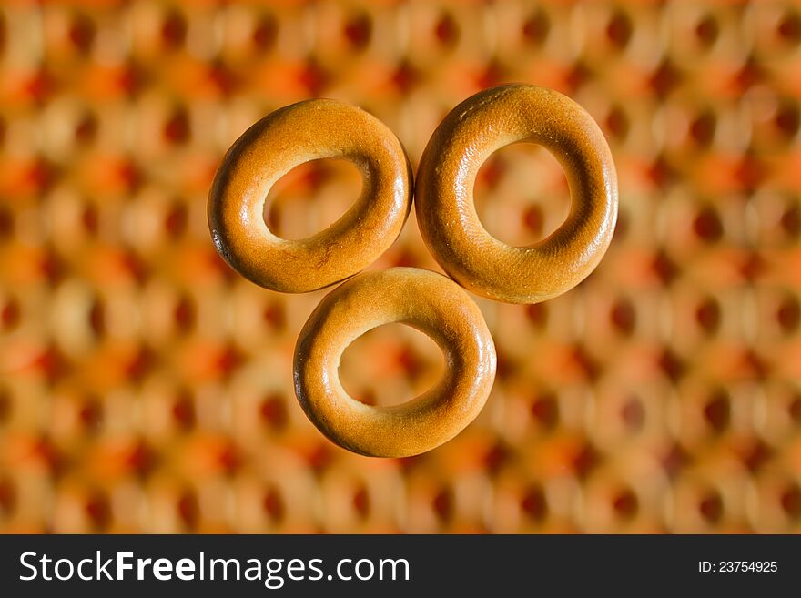 Close-up russian traditional bagels with bublik background