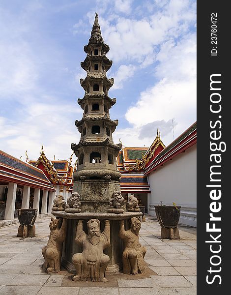 Pagoda in thailand in clear sky .