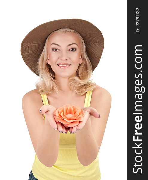 Beautiful woman with flower in studio