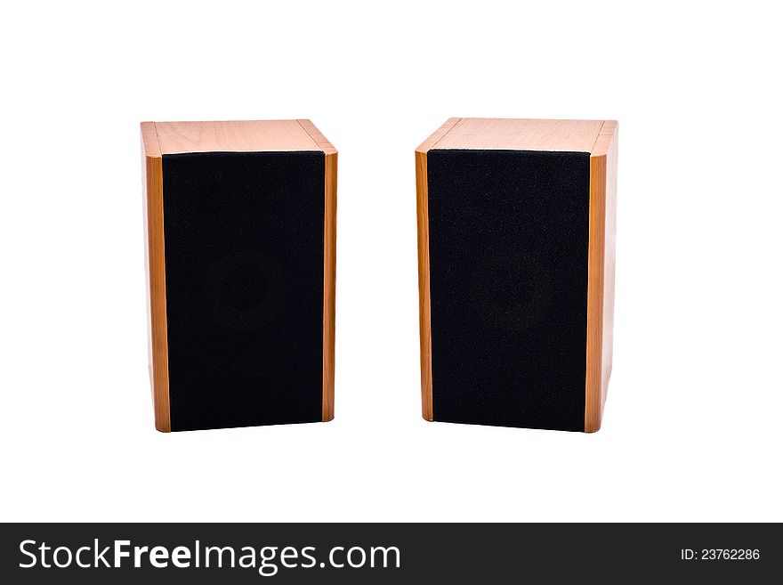 Two audio speakers isolated on white background