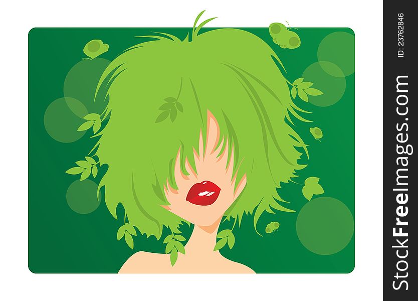 Young girl with green hair