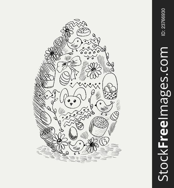 Doodle egg for Easter holiday and design element.