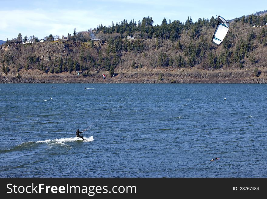 Wind surfing on the Columbia River, Hood River OR.