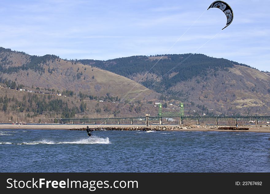 Wind surfing on the Columbia River, Hood River OR.