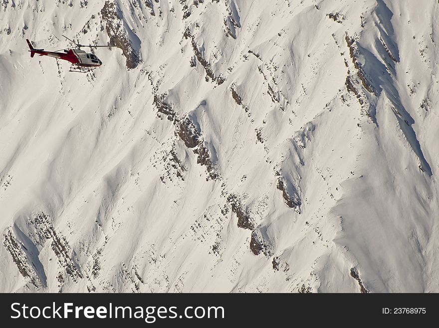 Helicopter in the mountains. Caucasus