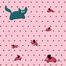 Seamless Polka Dot Background With Cat And Mouse Royalty Free Stock Image Seamless Polka Dot Background With Cat And Mouse Royalty Free Stock Image