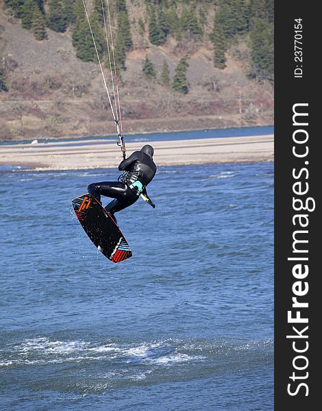 Wind surfers enjoying the pull, Columbia River Gorge OR. Wind surfers enjoying the pull, Columbia River Gorge OR.