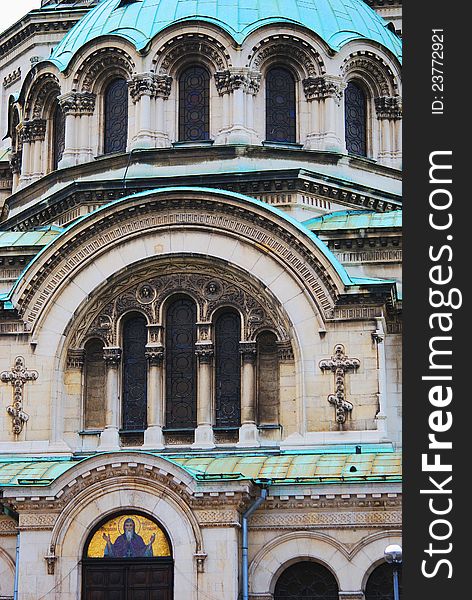 Detail of the St. Alexander Nevsky Cathedral, a Bulgarian Orthodox cathedral in Sofia, the capital of Bulgaria. Is one of the largest Eastern Orthodox cathedrals in the world , as well as one of Sofia's symbols.