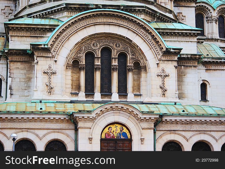 Detail of the St. Alexander Nevsky Cathedral, a Bulgarian Orthodox cathedral in Sofia, the capital of Bulgaria. Is one of the largest Eastern Orthodox cathedrals in the world