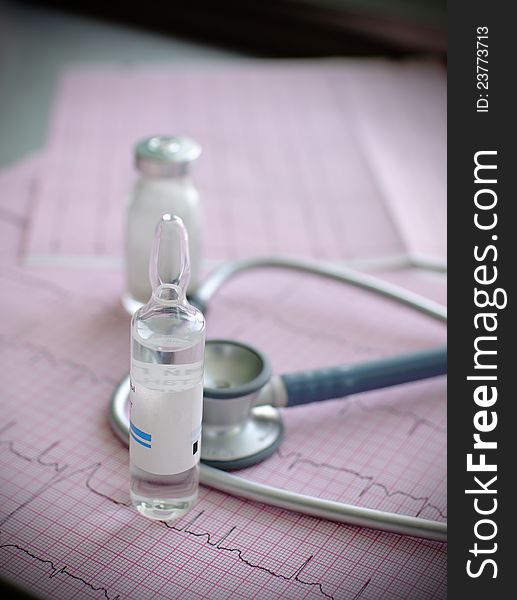 Medical Vials, Stethoscope, ECG