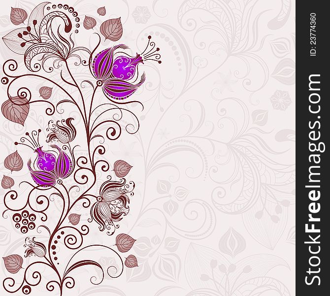 Gentle floral frame with curls and violet flowers (vector). Gentle floral frame with curls and violet flowers (vector)