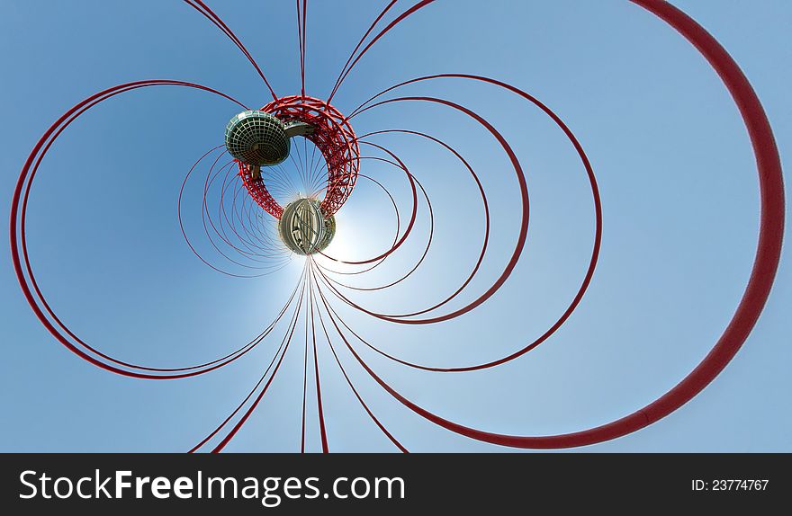 360 degrees panorama of suspended bridge