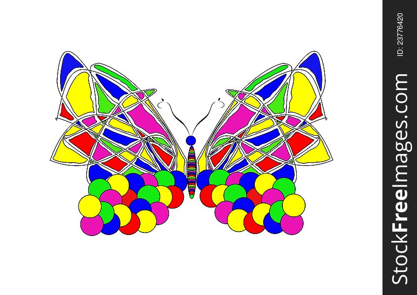 An illustration of a butterfly drawn in psychedelic patterns and colors. An illustration of a butterfly drawn in psychedelic patterns and colors