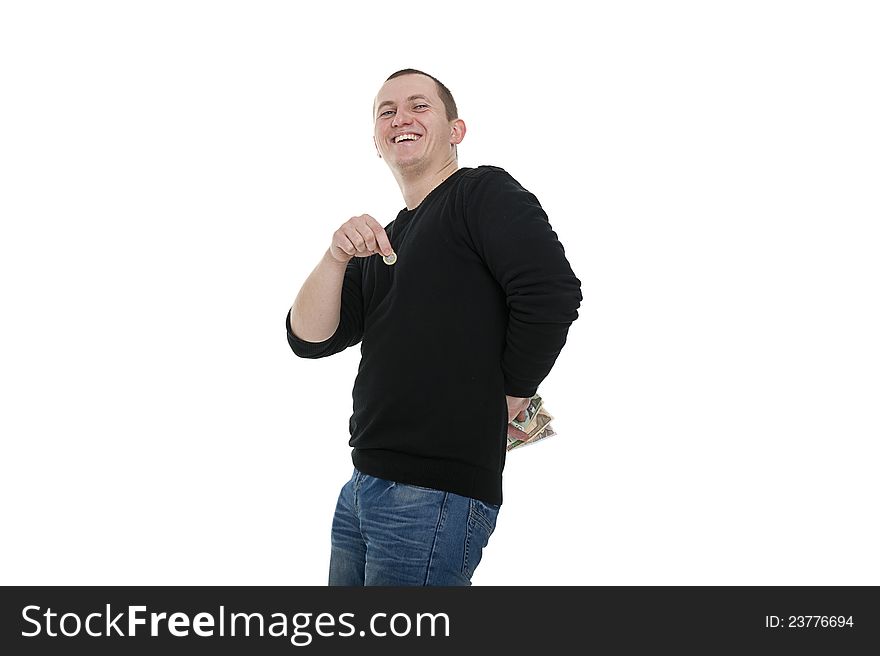 Man with money, studio shot