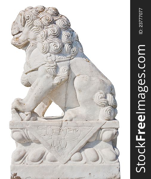 A Chinese Style White Stonr Lion which is used to guardian local peace. A Chinese Style White Stonr Lion which is used to guardian local peace