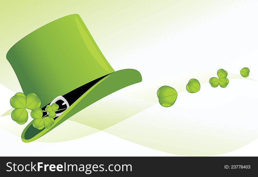St. Patrick's Day hat with clover. Festive banner. Illustration. St. Patrick's Day hat with clover. Festive banner. Illustration