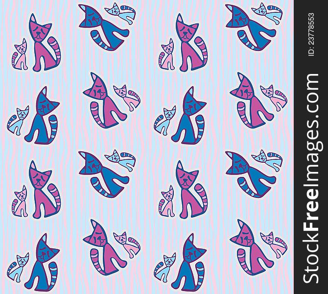 Seamless retro Cats kids pattern wallpaper background in vector