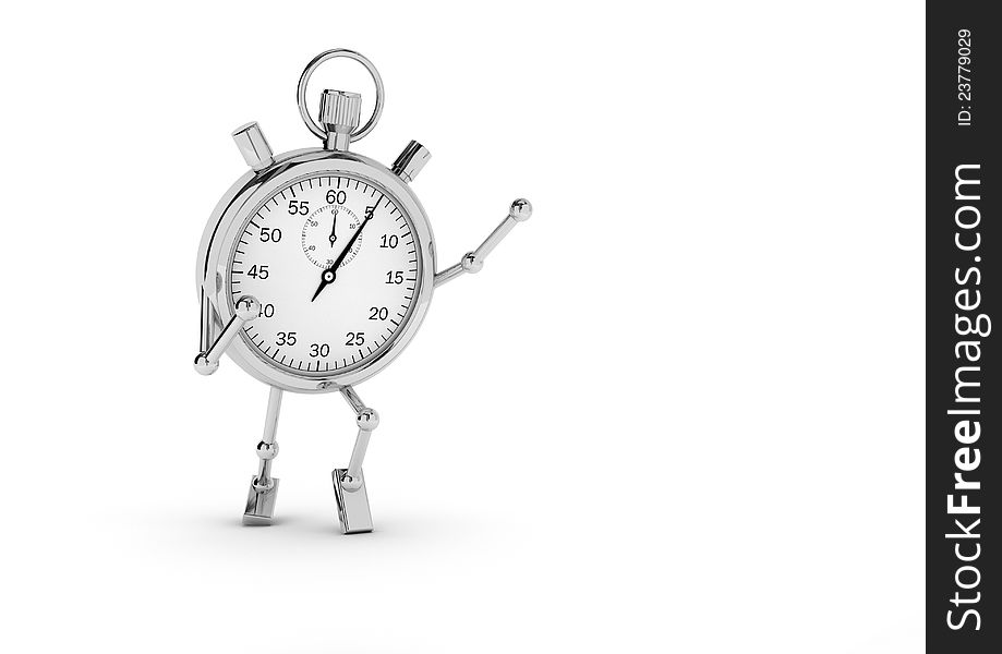 Stopwatch with legs and arms that exults on a white background. Stopwatch with legs and arms that exults on a white background.