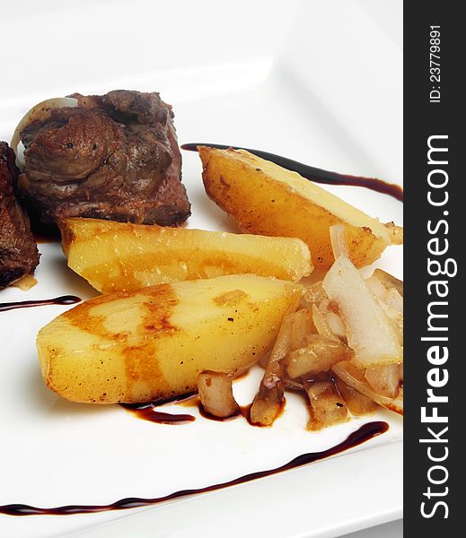 Bone steak meat with potato. Bone steak meat with potato