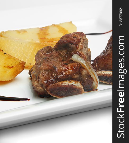 Bone steak meat with potato. Bone steak meat with potato