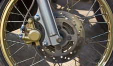 Disc Brakes Front Wheel Motorbikes. Stock Photography Disc Brakes Front Wheel Motorbikes. Stock Photography