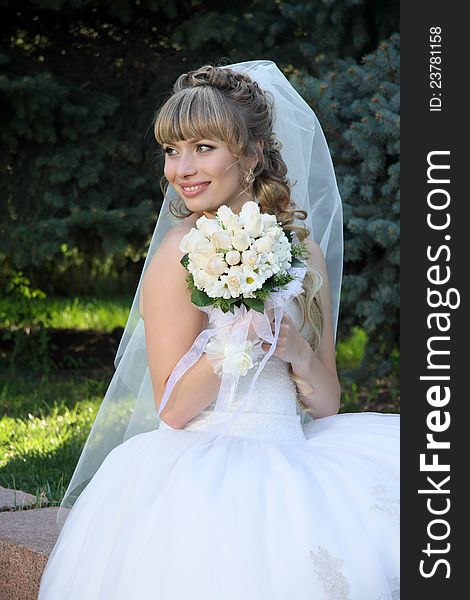 Bride with  wedding bouquet.