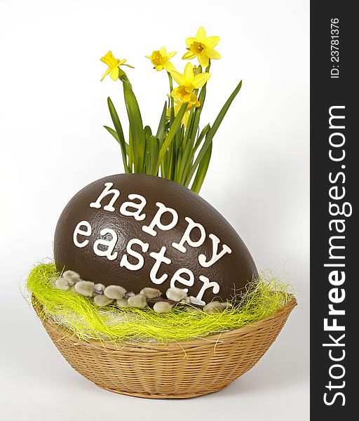 Chocolate easter egg with text: Happy Easter