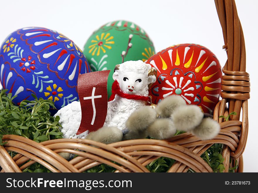 The Easter Basket with Eggs and Lamb. The Easter Basket with Eggs and Lamb
