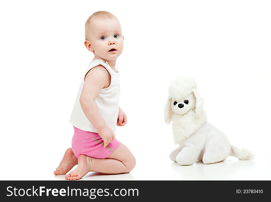 Cute baby with soft toy dog. Cute baby with soft toy dog