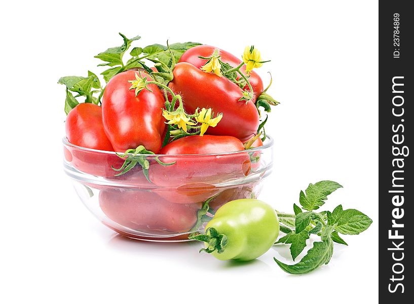 Close-up of a variety ripened red tomatoes in a bowl