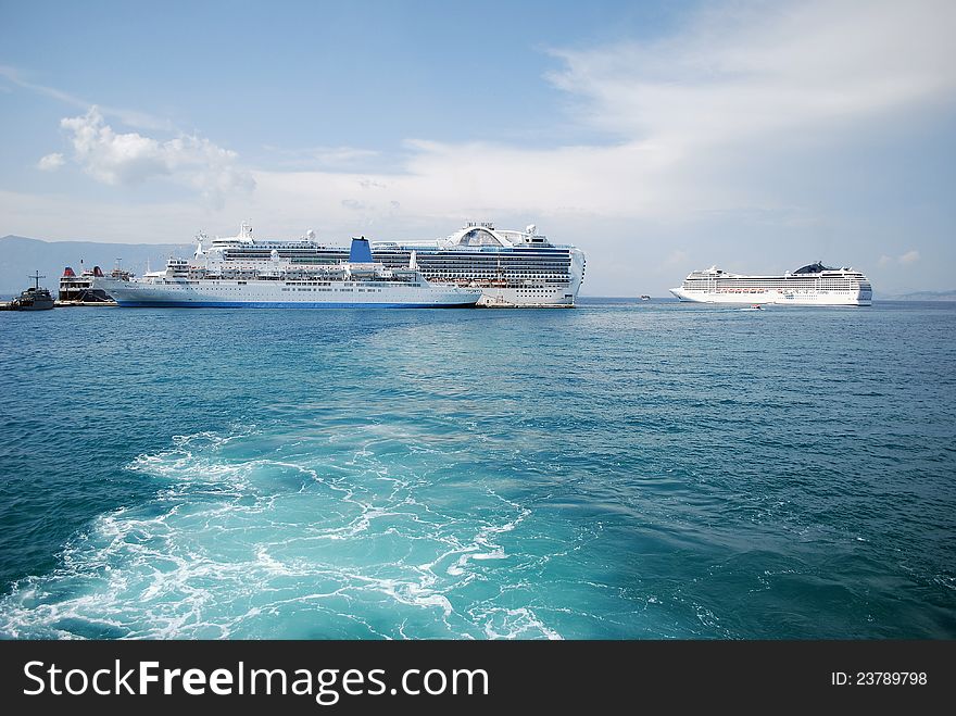 Passenger Cruisers in a port in Greece, Kerkyra. Passenger Cruisers in a port in Greece, Kerkyra