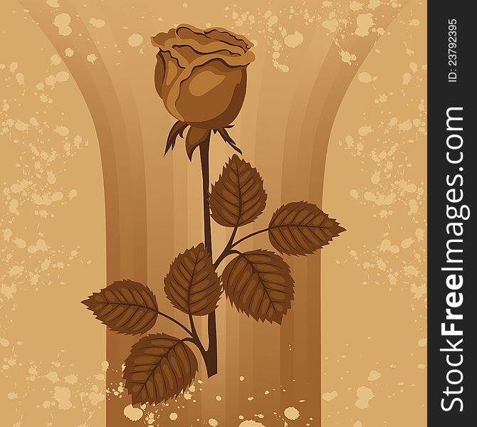 Vintage background with rose silhouette. Vector illustration