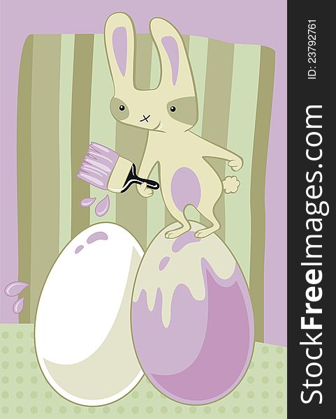 Funny cartoon with Easter bunny painting eggs. Funny cartoon with Easter bunny painting eggs