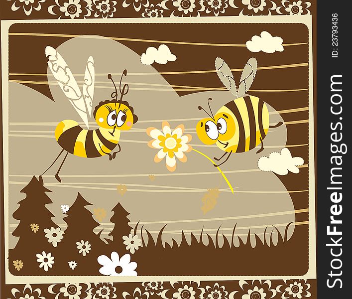 Spring vintage card with bees