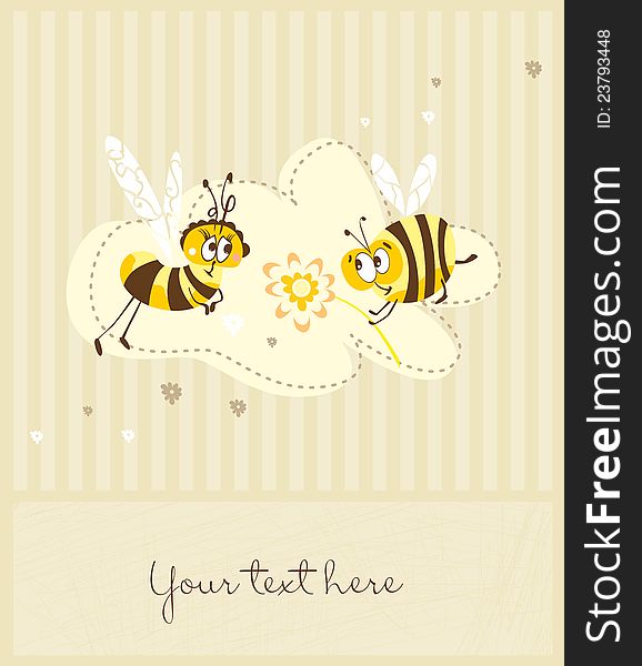 Cute postcard in retro style with funny bees. Cute postcard in retro style with funny bees