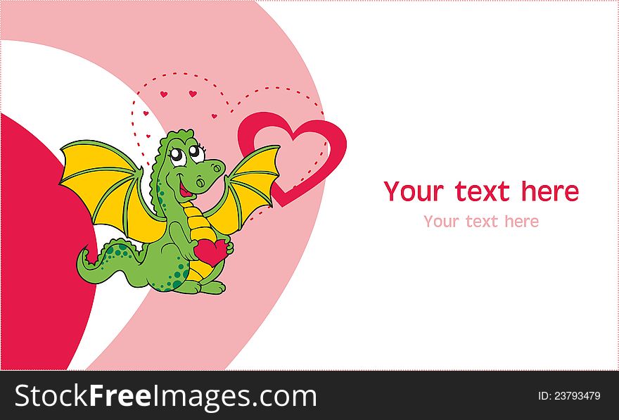 Lovely pink greeting card with dragon-girl. Lovely pink greeting card with dragon-girl