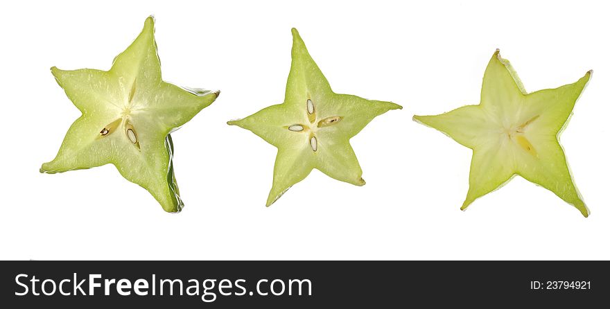 Isolated fruit on white,a green carambola