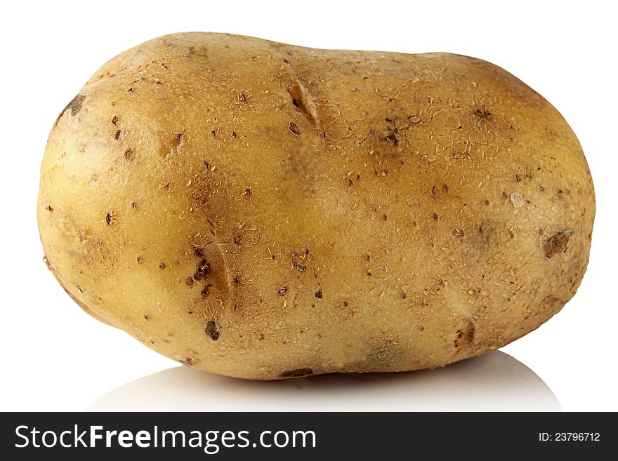 Potatoes on a white background with reflection. Potatoes on a white background with reflection.