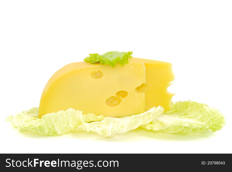 Fresh yellow cheese  on a white background