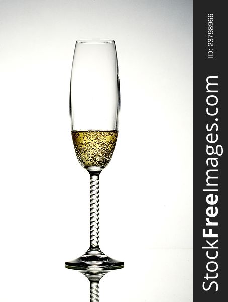 White wine with bubble in a white background
