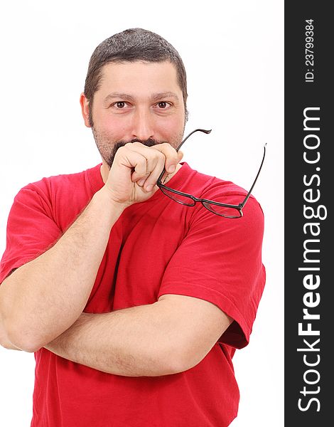 Portrait of a man thinking with glasses